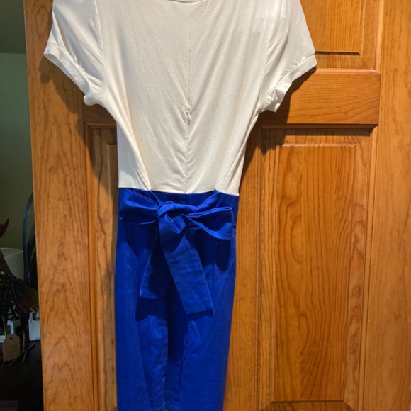 NWT Brand Ellison Blue & White Short Sleeve Dress W/Tie Back Size Small - Picture 5 of 5